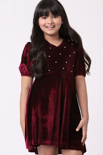 Burgundy Solid Flared Dress, Burgundy, image 3
